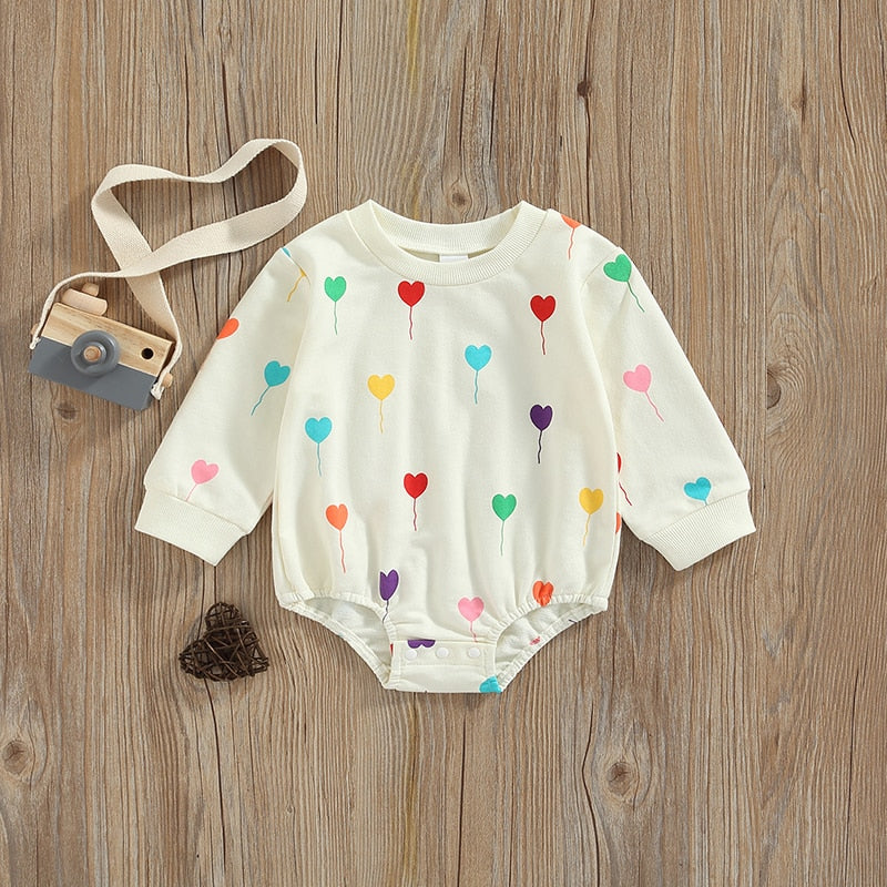 Lovely Baby Girl Boy Heart Print Crewneck Romper