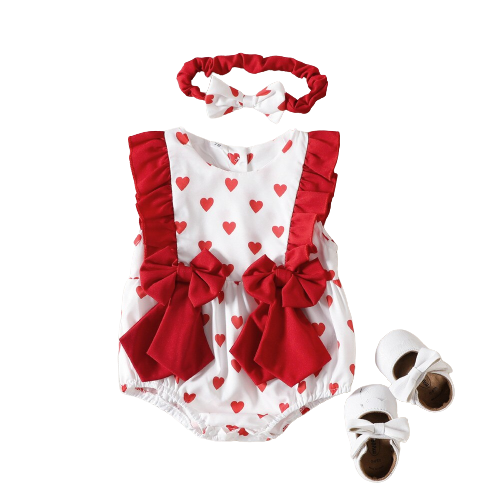 Cute and Chic Bowknot Ruffle Girls Bodysuit for Newborns | Perfect Valentine's Day Baby Costume | Summer Sleeveless Kids Overalls Infant Clothing