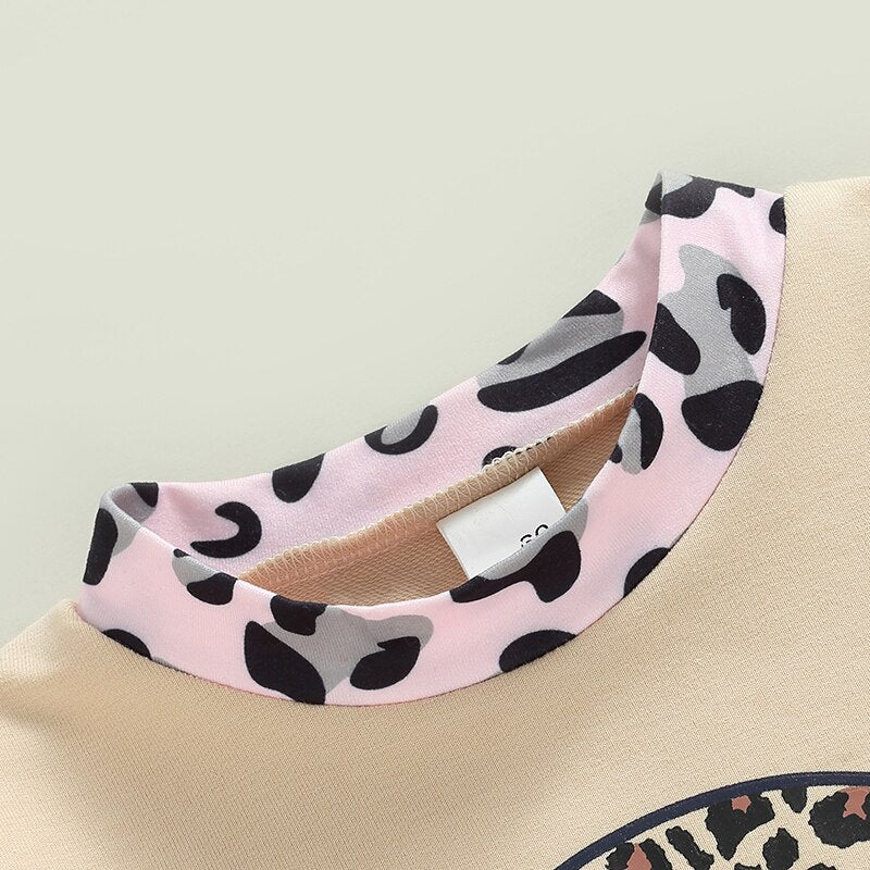 Fashionable Leopard Patchwork Sweatshirts Jumpsuits for Newborn Baby Girls