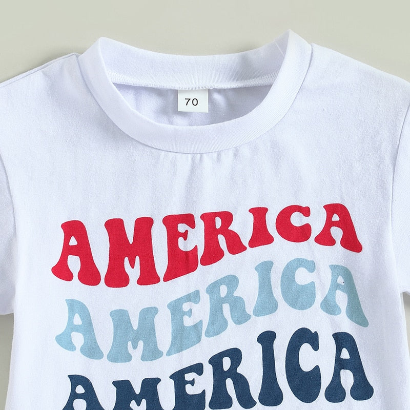4th of July Ready: Trendy Summer Clothes Sets for Toddler Boys with Letter Print and Drawstring Shorts