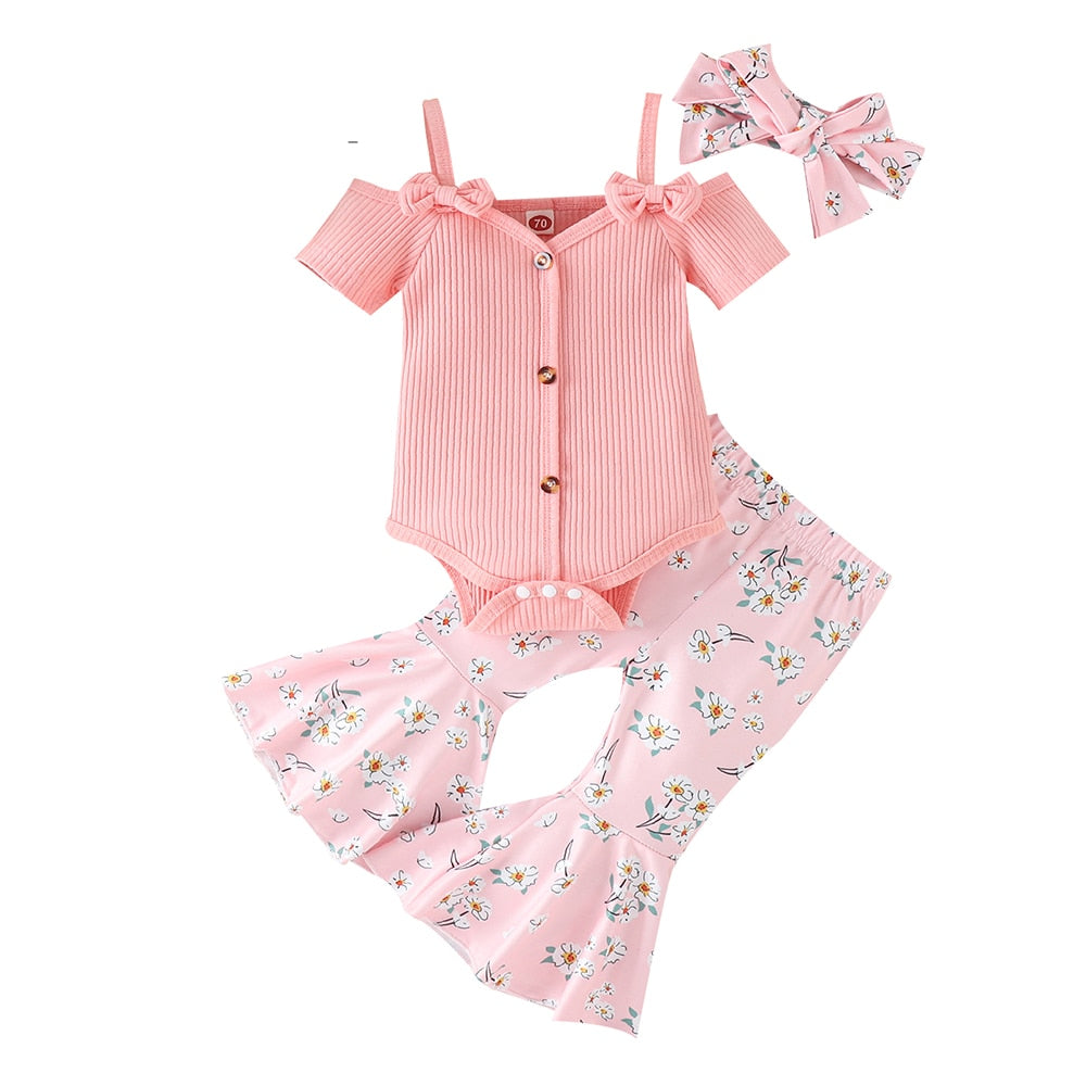 Summer Newborn Baby Girl Clothes Set Short Sleeve Offensive Romper Tops Floral Print Shorts Headband Infant 3Pcs Outfits Costume