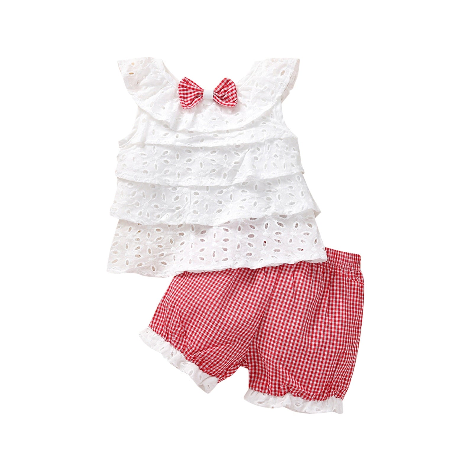 Adorable Toddler Girl Summer Outfits - Bowknot Tank Tops and Plaid Shorts Set