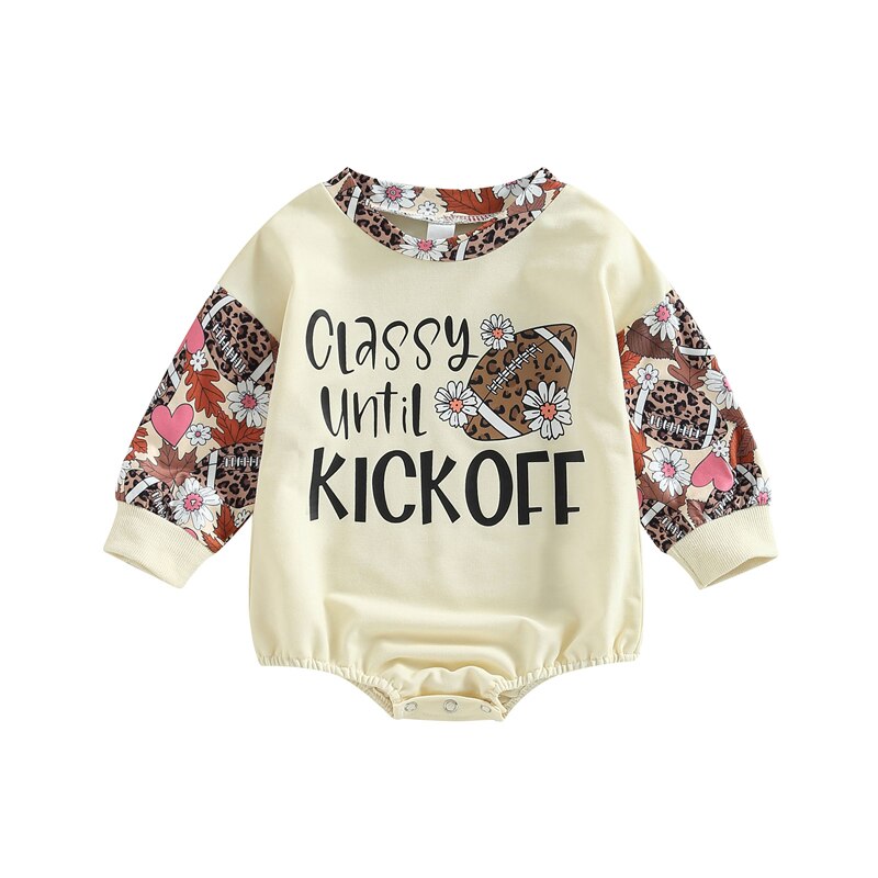 Fashionable Newborn Baby Girls Rompers with Letter, Flower, Rugby and Leopard Prints