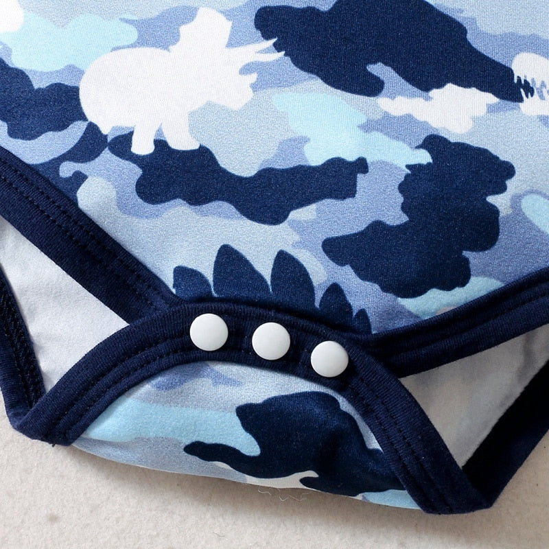 Newborn Baby Boy 2PCS Clothes Set Letter Print Blue Camouflage Short Sleeve Romper + Shorts