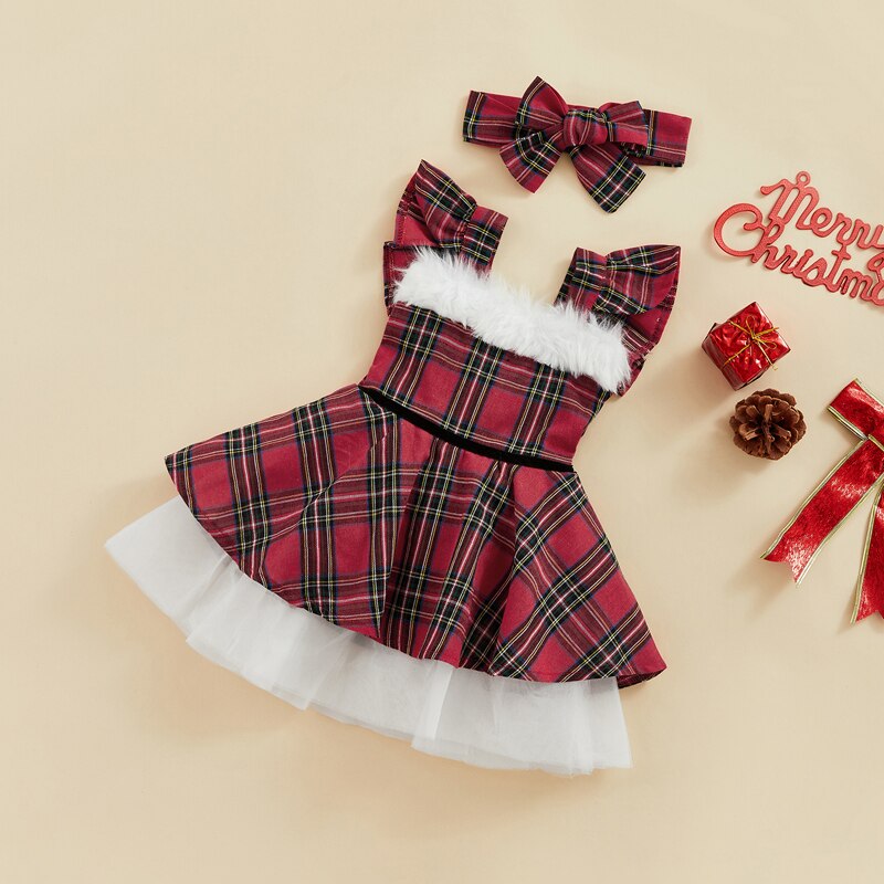 Sweet Christmas Dress for Baby Girls with Hairband