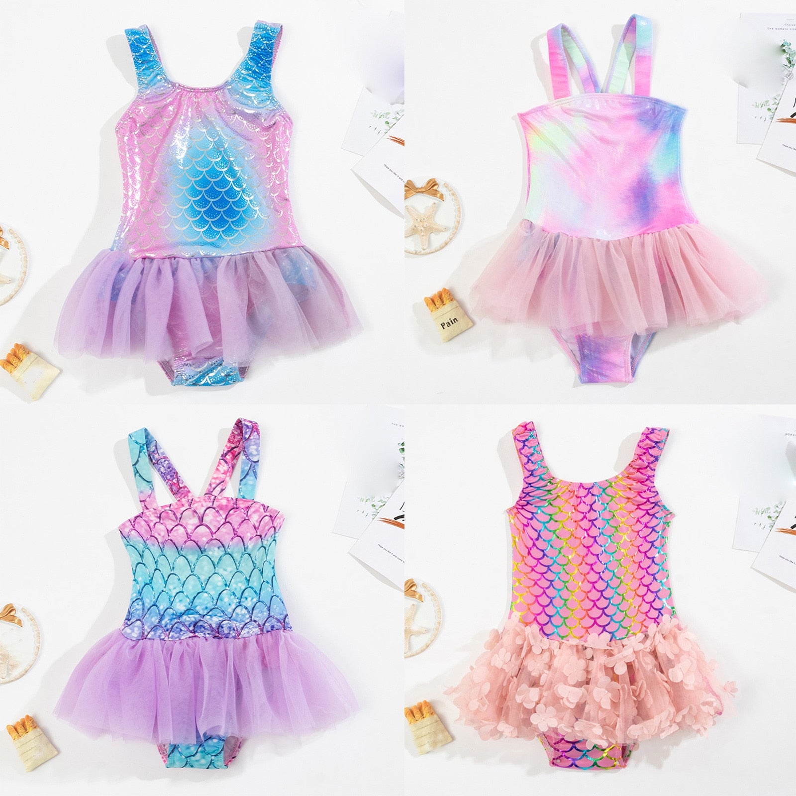 Cute Toddler Girls' Ruffle Swimsuit with Mermaid Design