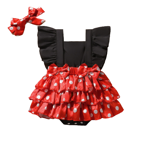 Polka Dot Patchwork Girls Newborn Bodysuit with Bowknot Overalls