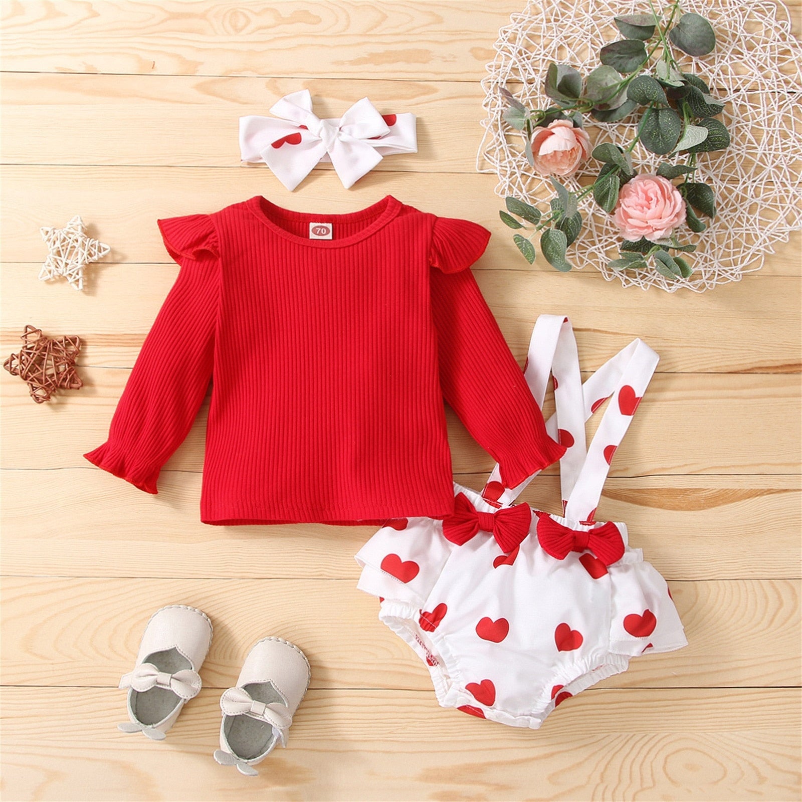 Get Ready for Valentine's Day with Adorable Heart Print Romper Sets for Baby Girls