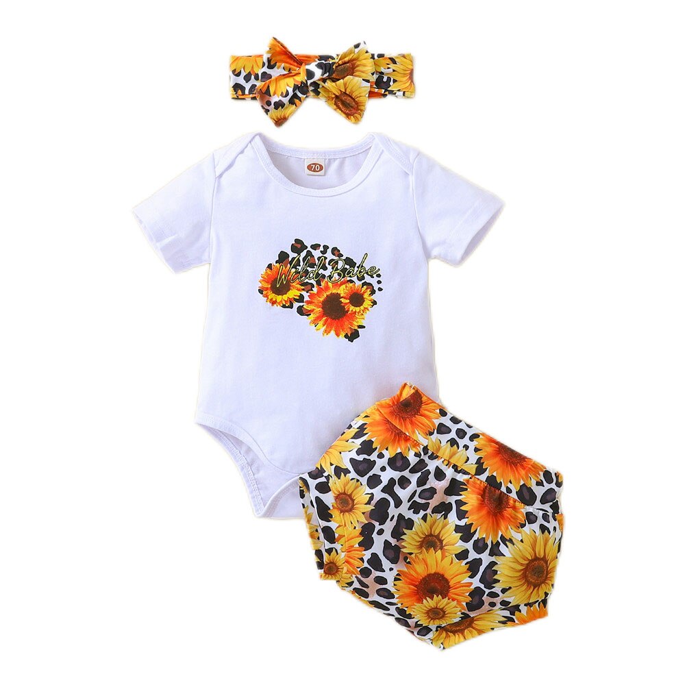 Adorable Sunflower Printed Baby Clothes Set for Summer