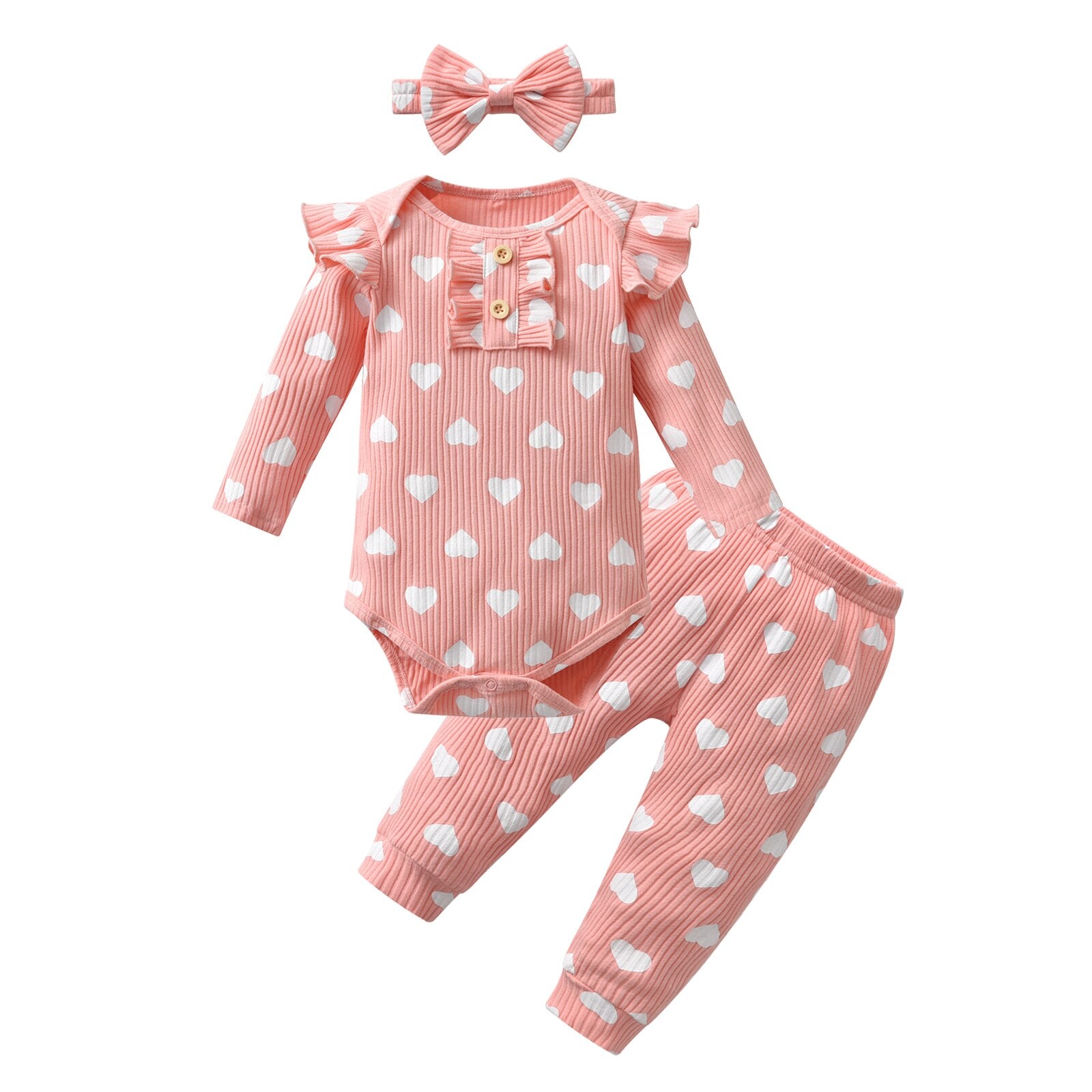 Lovely Hearts Printed Baby Girl Clothes Set