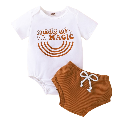 Adorable Newborn Baby Shorts Set for Girls - Short Sleeve Letter Printed Romper and Elastic Solid Color Shorts - 2pcs Outfits