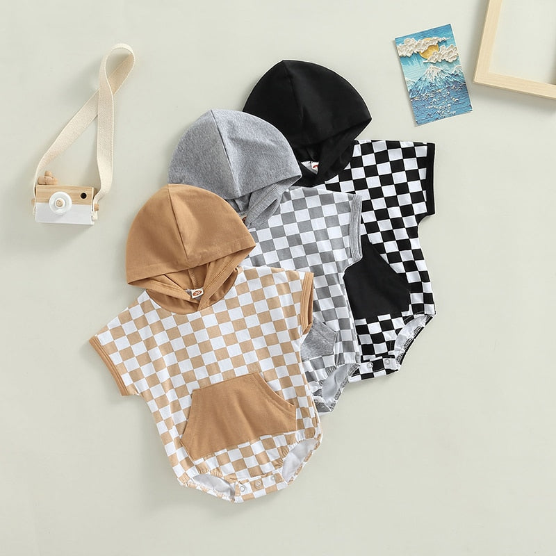 Stylish Checkerboard Print Bodysuits for Baby Boys