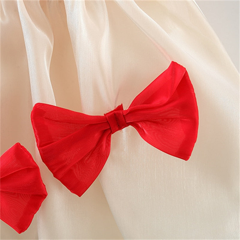 Cartoon Bear Baby Girl Costume Lantern Sleeves Fashion Sweet Birthday Party Wedding Evening Dress Breathable Children's Clothes