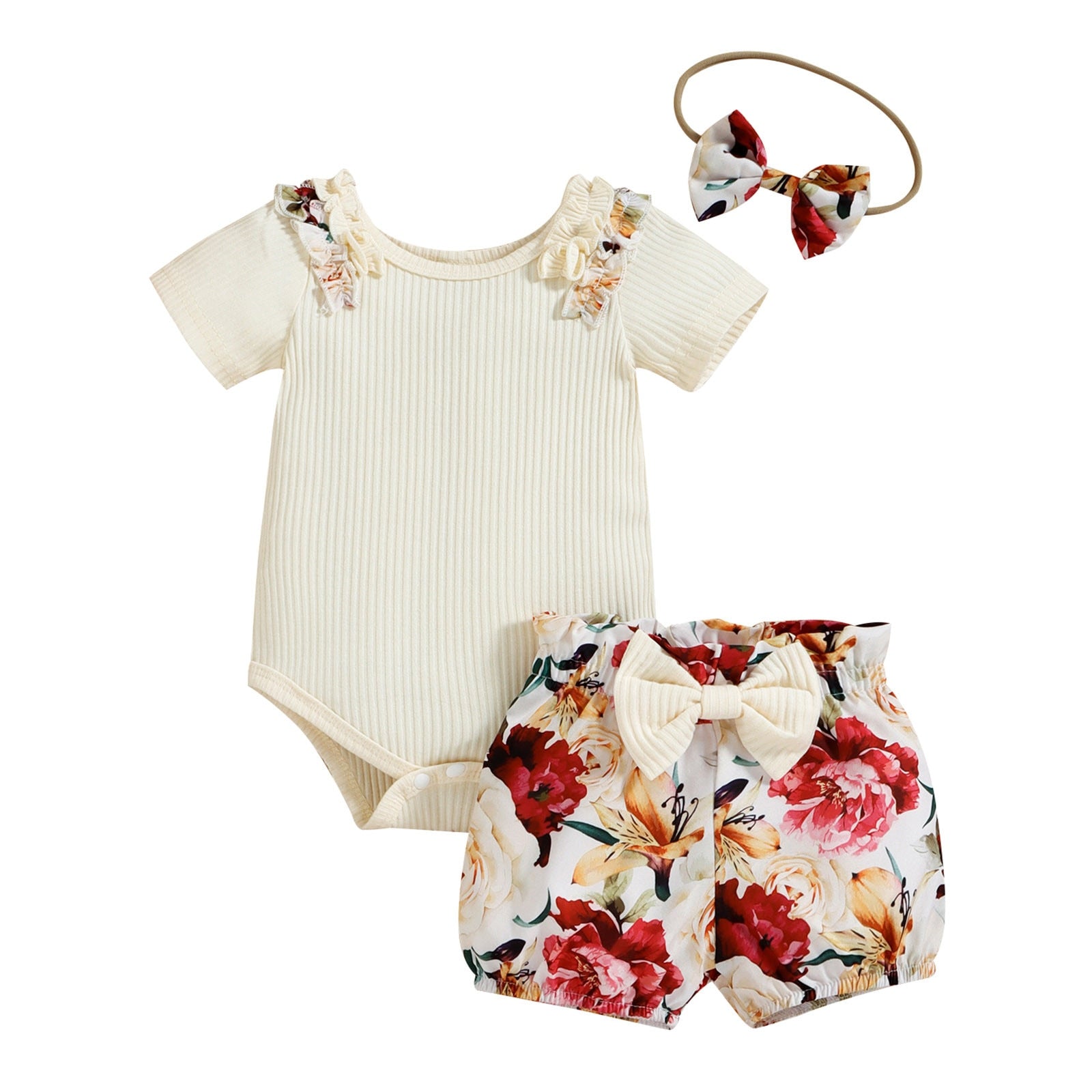Adorable Newborn Baby Girls Clothes Sets with Ruffled Tops and Bow Print Shorts