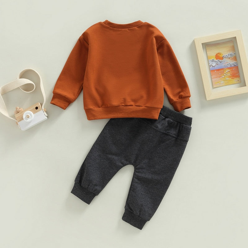 Fall/Winter Baby Boy Sportswear Set with Letter Print Tops and Drawstring Pants