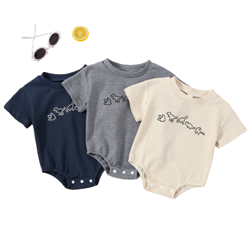 Casual Dinosaur Print Short Sleeve Romper for Baby Girls and Boys