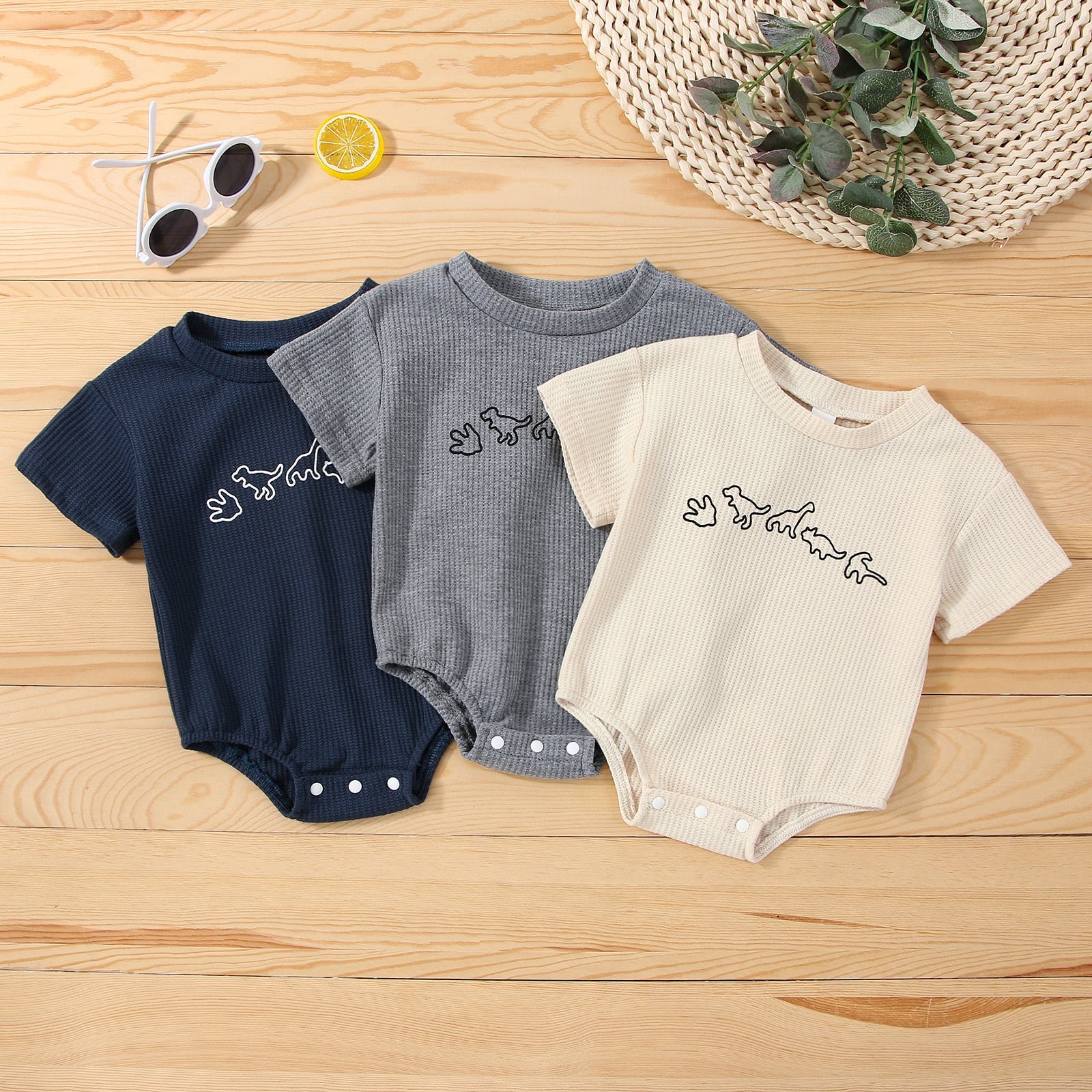 Casual Dinosaur Print Short Sleeve Romper for Baby Girls and Boys