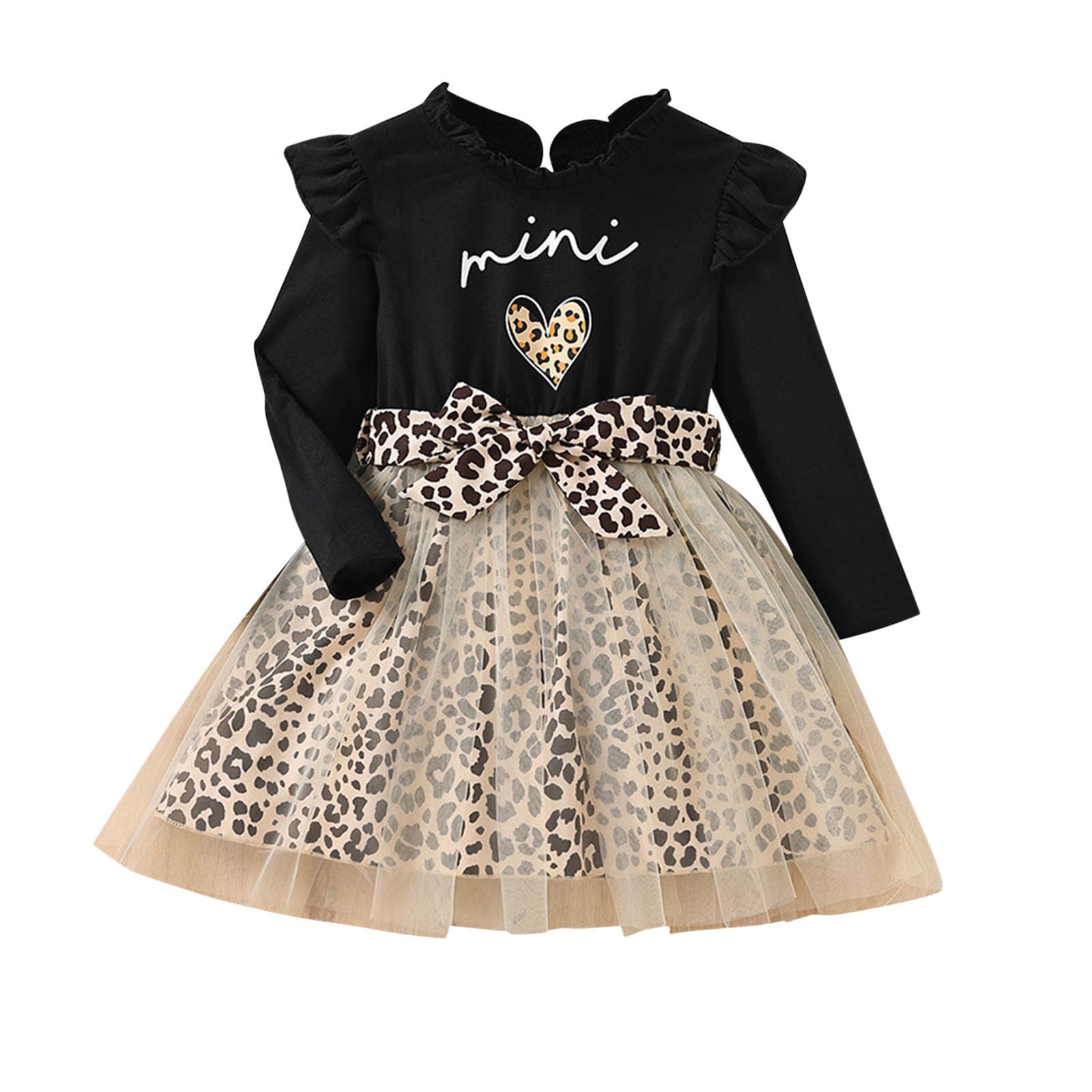 Stylish Girls Spring Summer Dress with Leopard Prints, Bowknot, and Mesh Princess Design