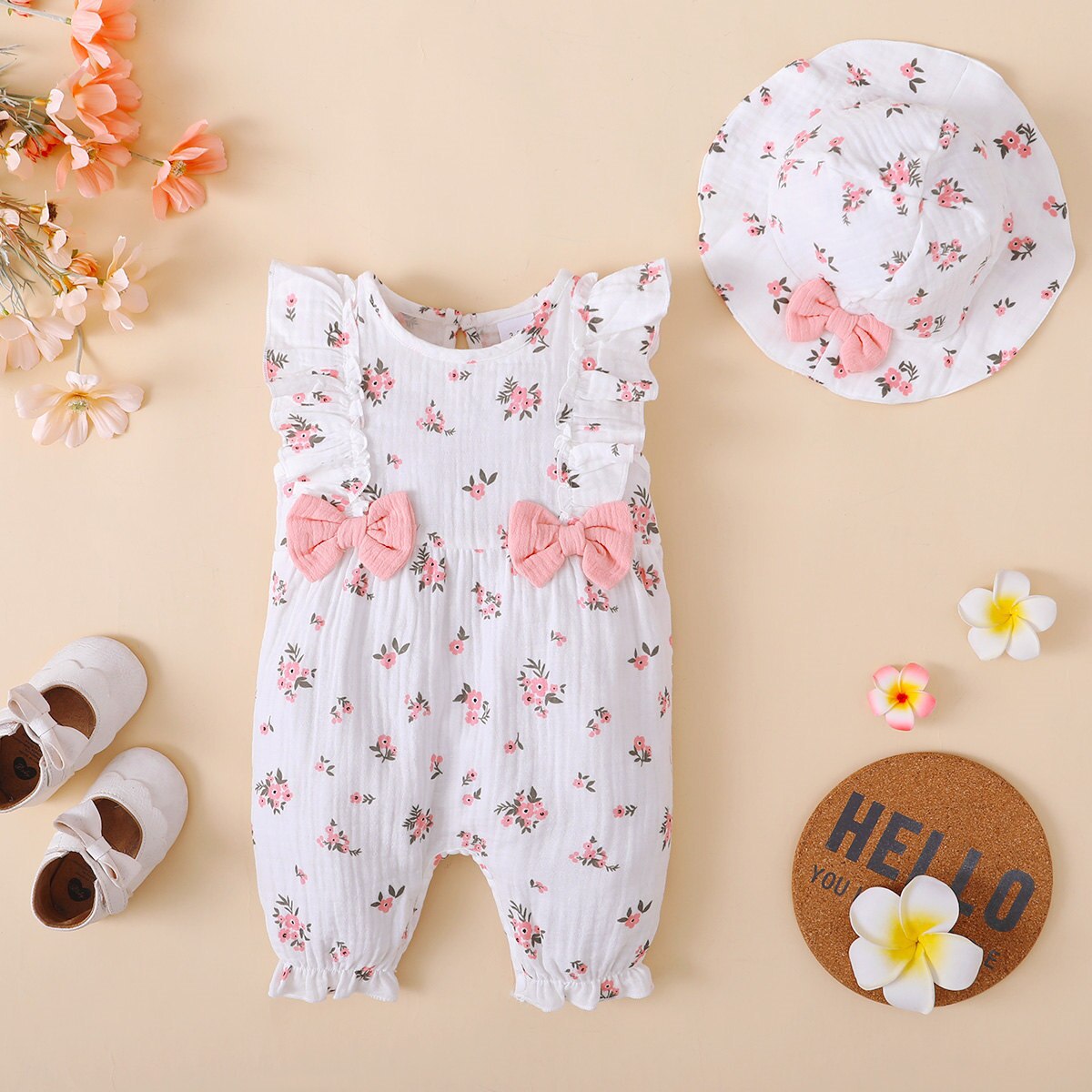 Adorable Baby Girl Summer Clothes 2023: Ruffled Rompers and Sunhat Set