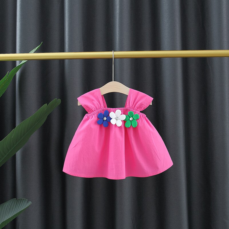 Summer Simple Solid Color Flower Dress for Baby Girls