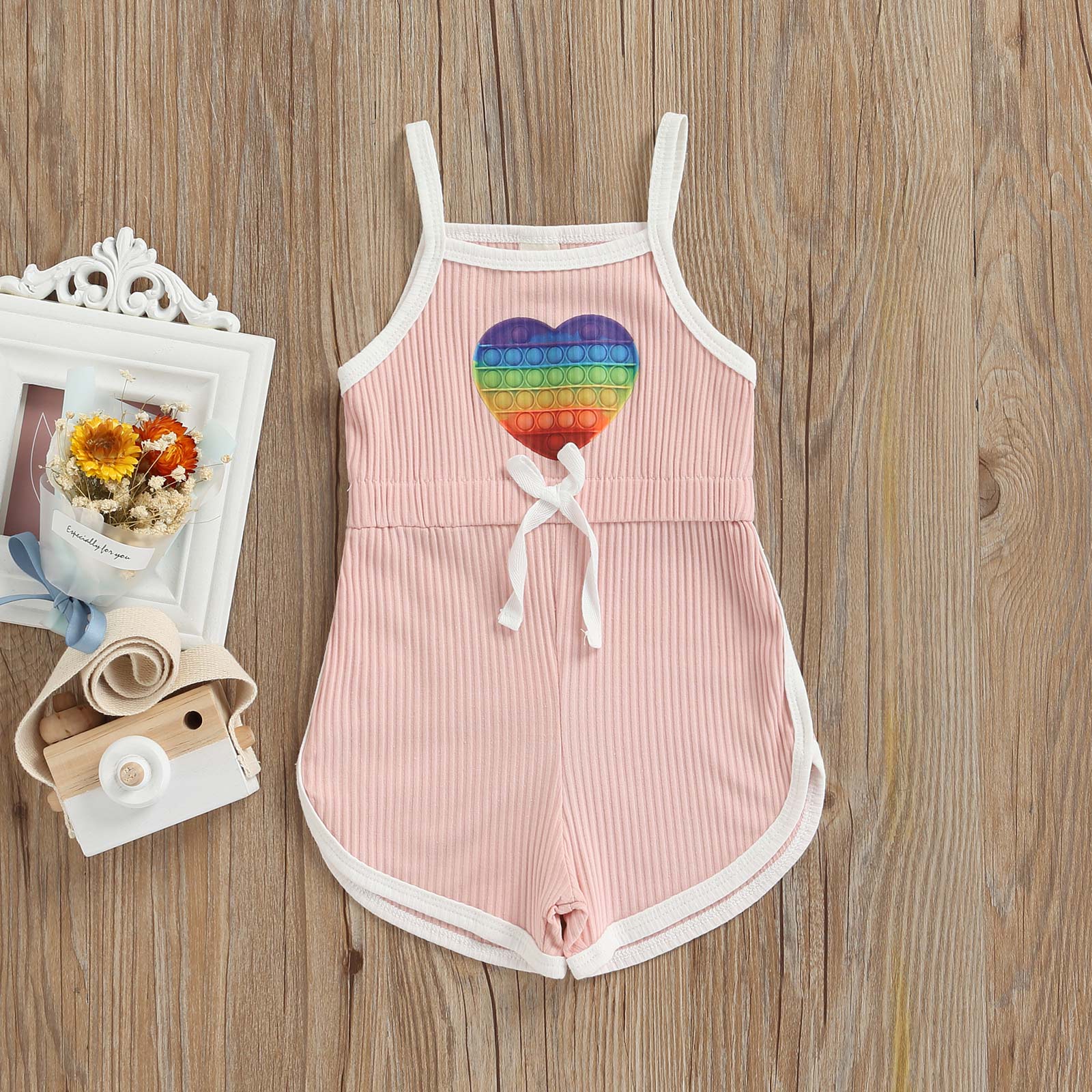 Adorable Summer Jumpsuits for Kids Girls: Heart Print Strap Playsuits