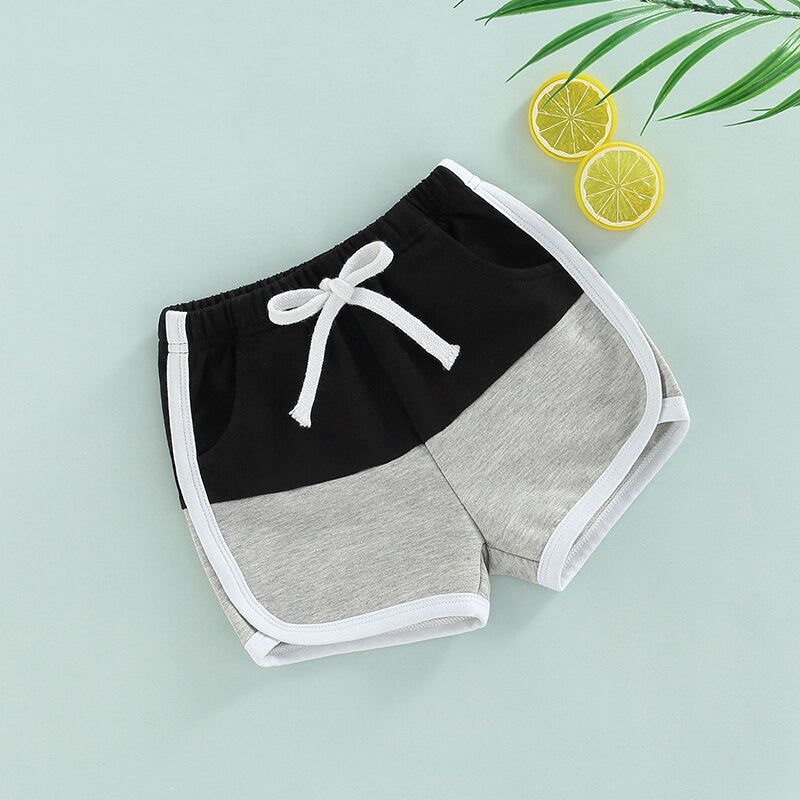 Summer Kids Boys Casual Shorts: Patchwork Color, Elastic Waist, Knee Length Beach Shorts