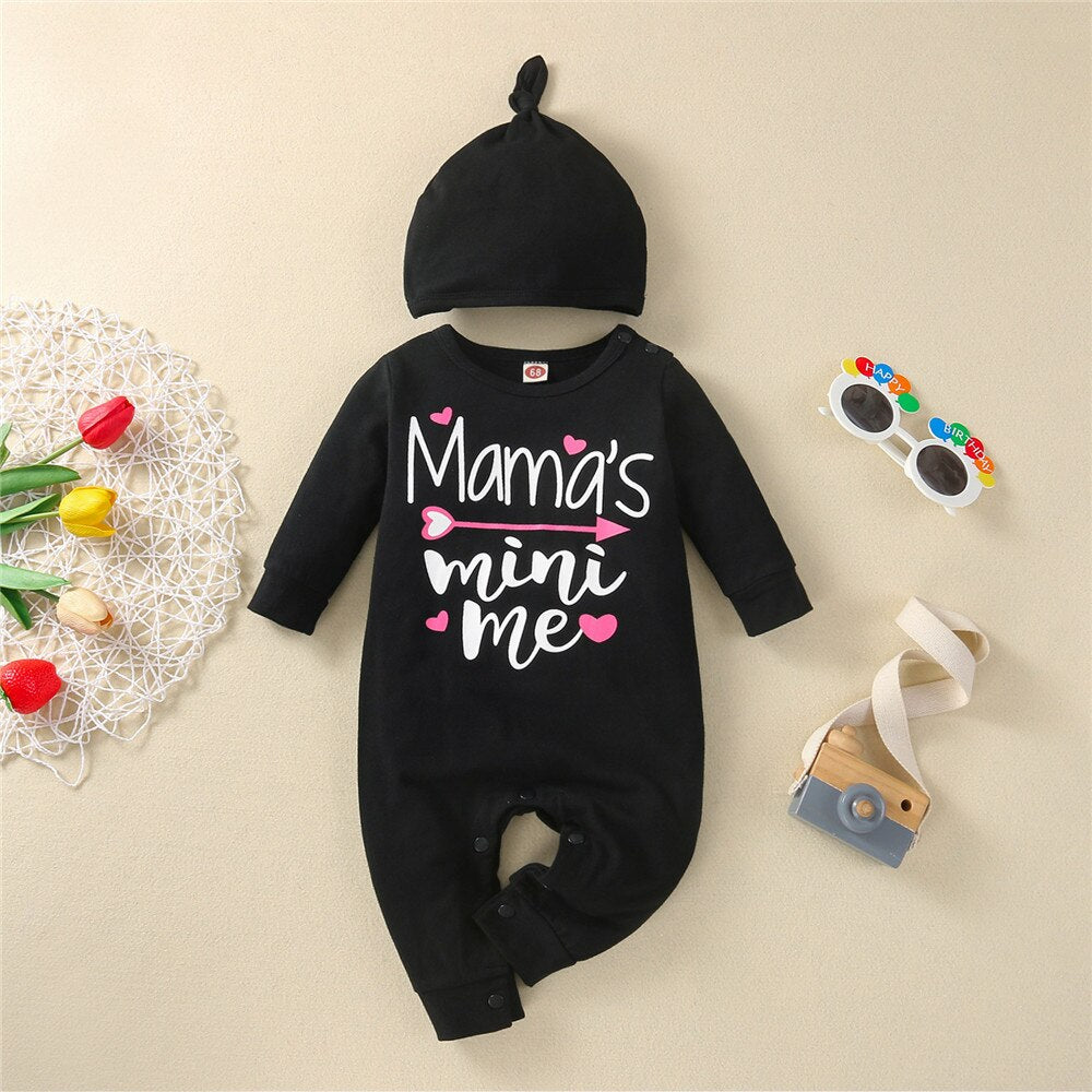 Letter Printed Baby Romper Set with Hat