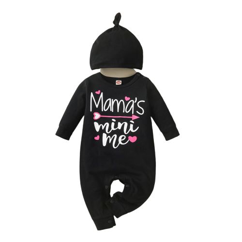 Letter Printed Baby Romper Set with Hat