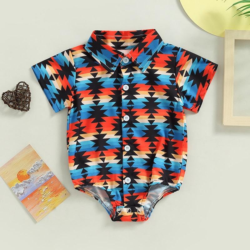 Vintage Summer Newborn Baby Boys Shirts Bodysuits with Cattle Cactus Print