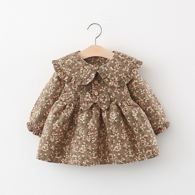 Retro Floral Long Sleeve Baby Girl Dress for Spring and Autumn