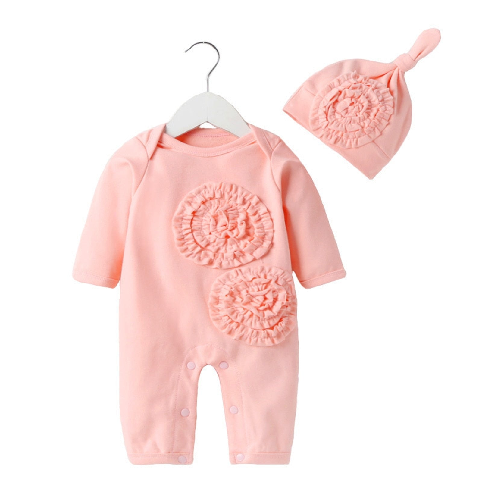 Newborn Baby Girl Clothes - Cotton Princess Style Jumpsuit With Hat for Spring and Autumn