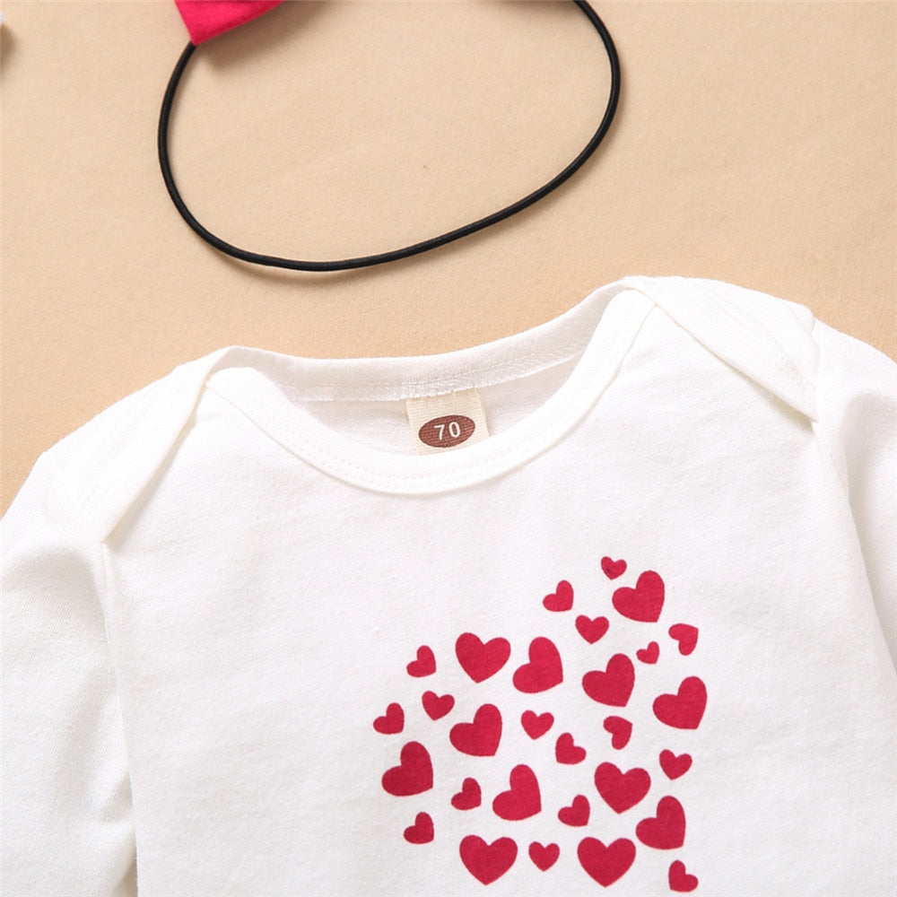 Love Elephant Print Newborn Girls Valentine's Day Outfit