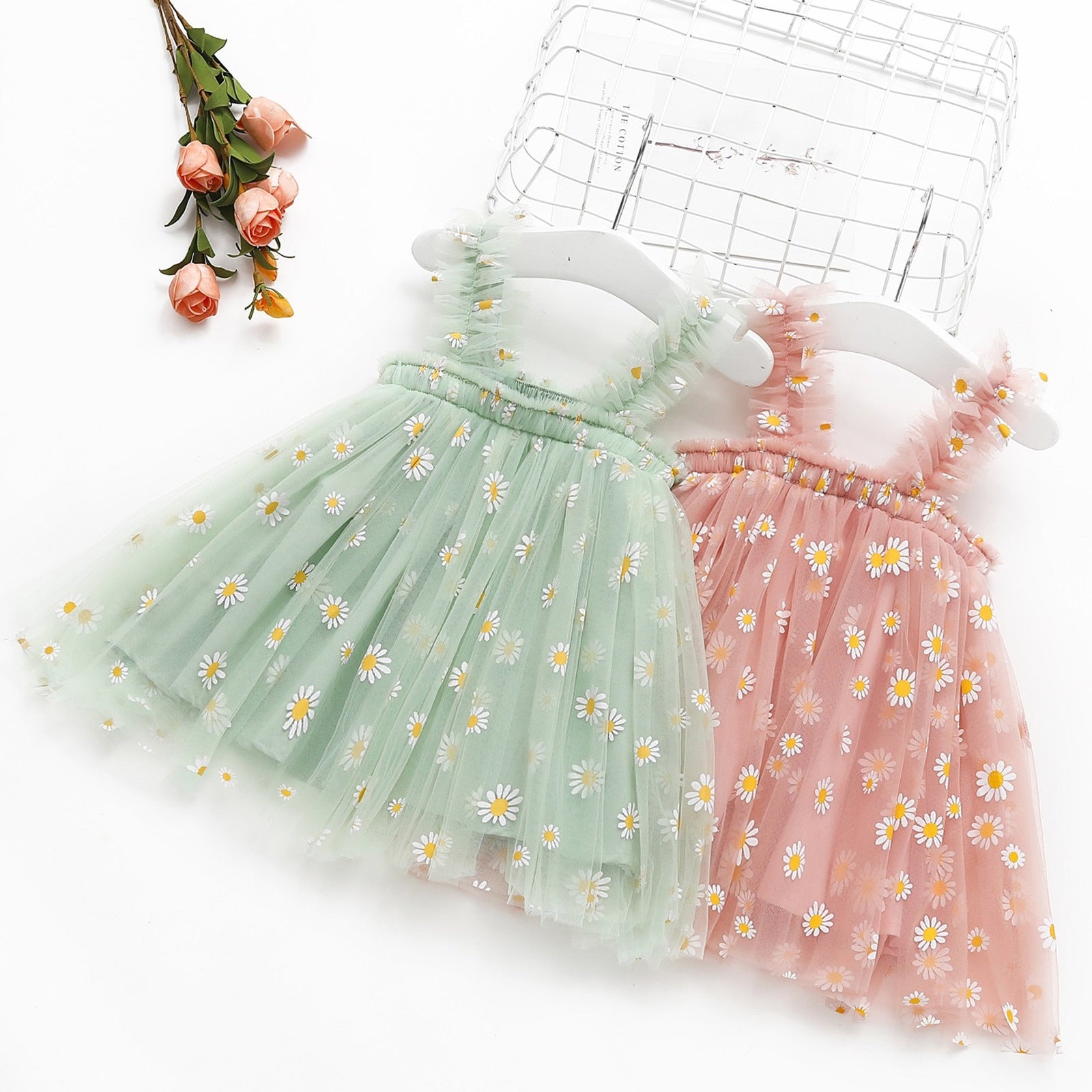 Adorable Daisy Floral Dresses for Toddler Girls | Summer Beach Suspender Tulle Party Princess Dresses