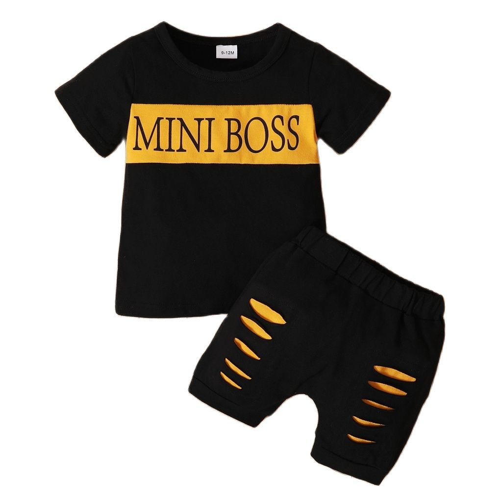 Fashion Summer Baby Boy Clothes Set with Letter Print T-shirt and Shorts