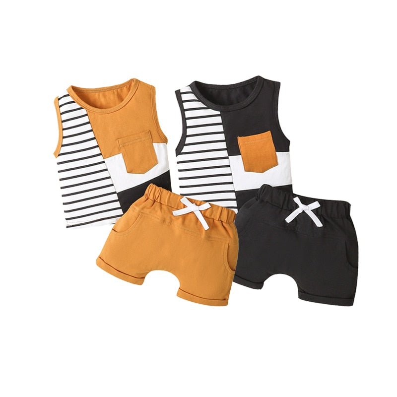 Stylish Summer Outfit for Newborn Baby Boys - Sleeveless Striped Tank Top Shorts Set