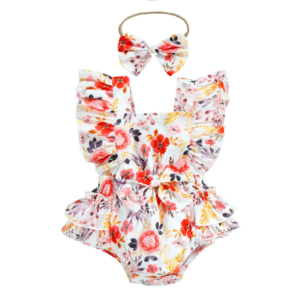 Floral Ruffles Girls Newborn Bodysuit for Summer