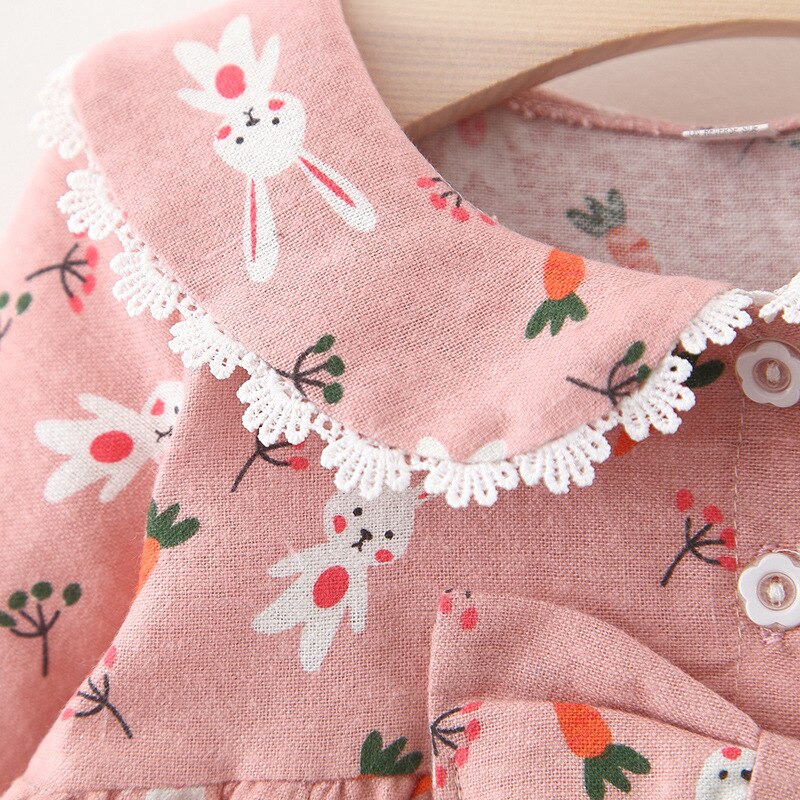 Adorable Cartoon Print Spring Dresses for Baby Girls