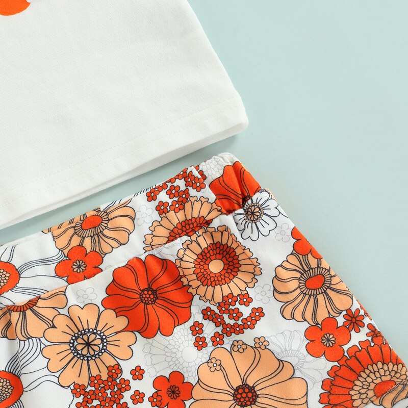 Summer Infant Baby Girls Clothes Sets - Letter Print Short Sleeve T-shirt and Floral Shorts Outfits with Headband