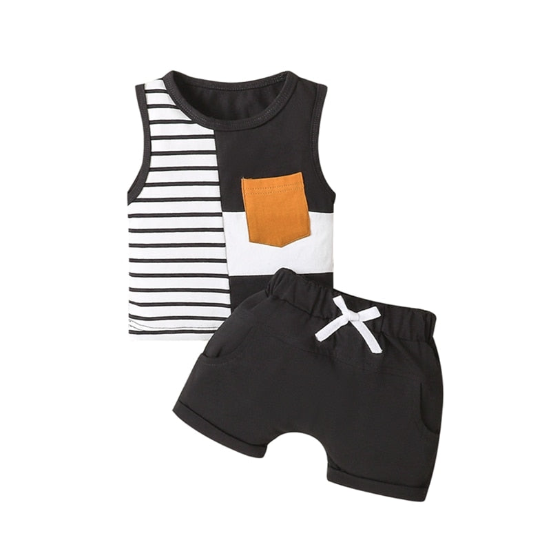 Stylish Summer Outfit for Newborn Baby Boys - Sleeveless Striped Tank Top Shorts Set