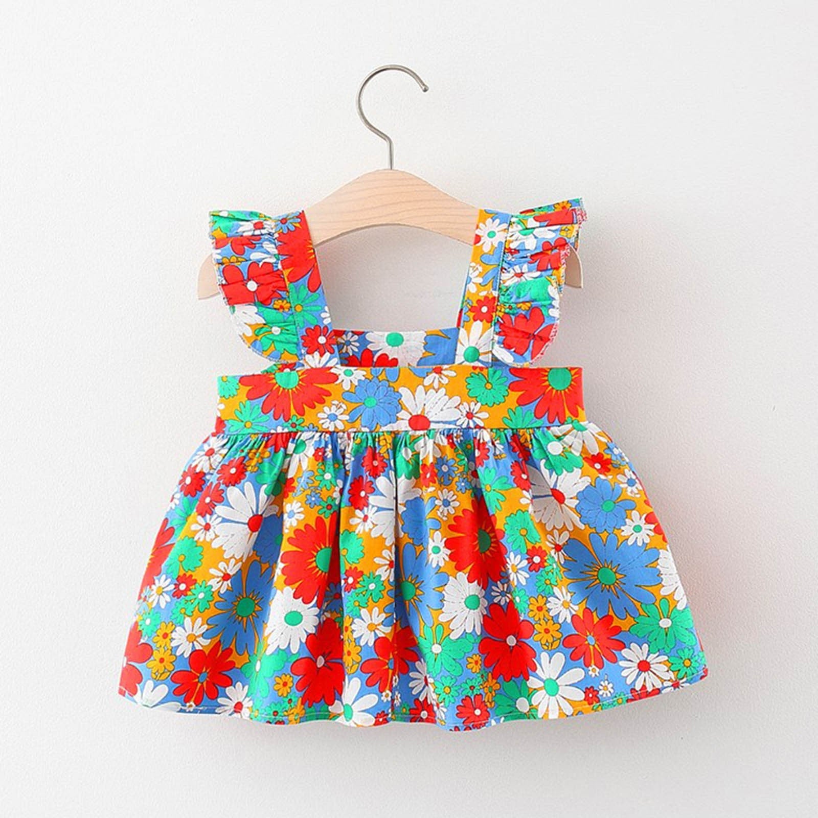 Summer Newborn Dress Flower Print Square Collar Princess Beach Flowers Dresses+Bag Little Girls Clothing