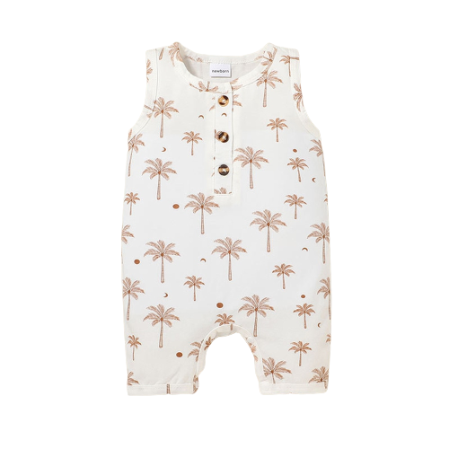 Adorable Summer Romper with Leaves Print for Infants and Toddlers