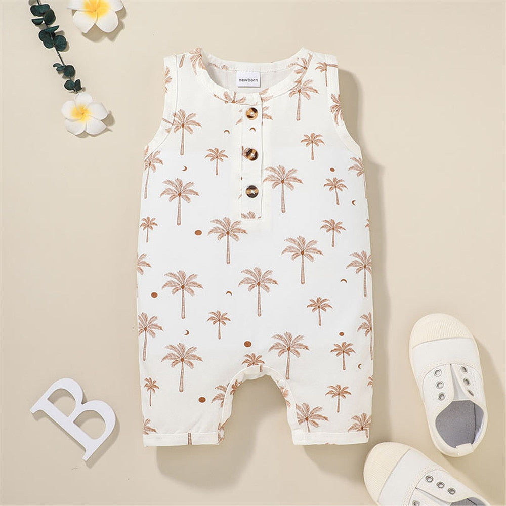 Adorable Summer Romper with Leaves Print for Infants and Toddlers