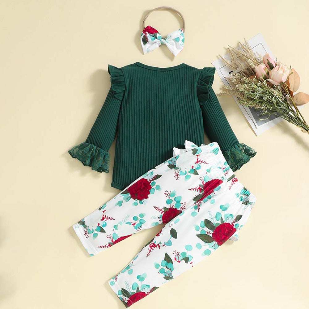 Cute and Comfortable 3-Piece Set for Newborn Baby Girls: Romper, Pants, and Headband