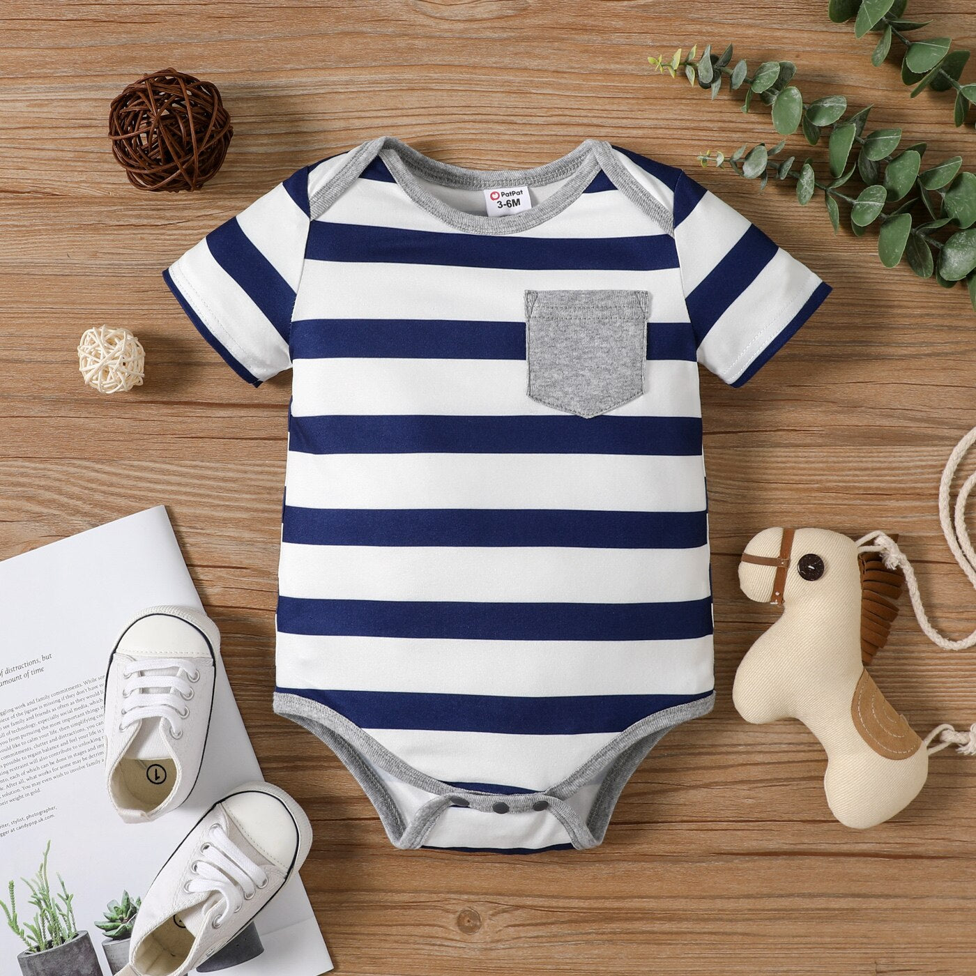 Baby Stars/Striped Short-sleeve Romper for Boys
