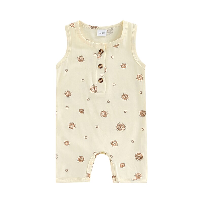 Adorable Printed Rompers for Newborns - Front Button, Sleeveless, Round Neck