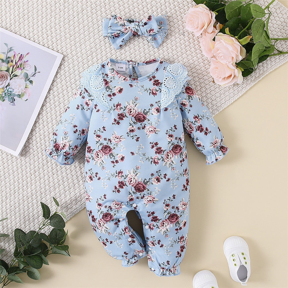 Sweet Floral Baby Girls Rompers for Autumn and Winter