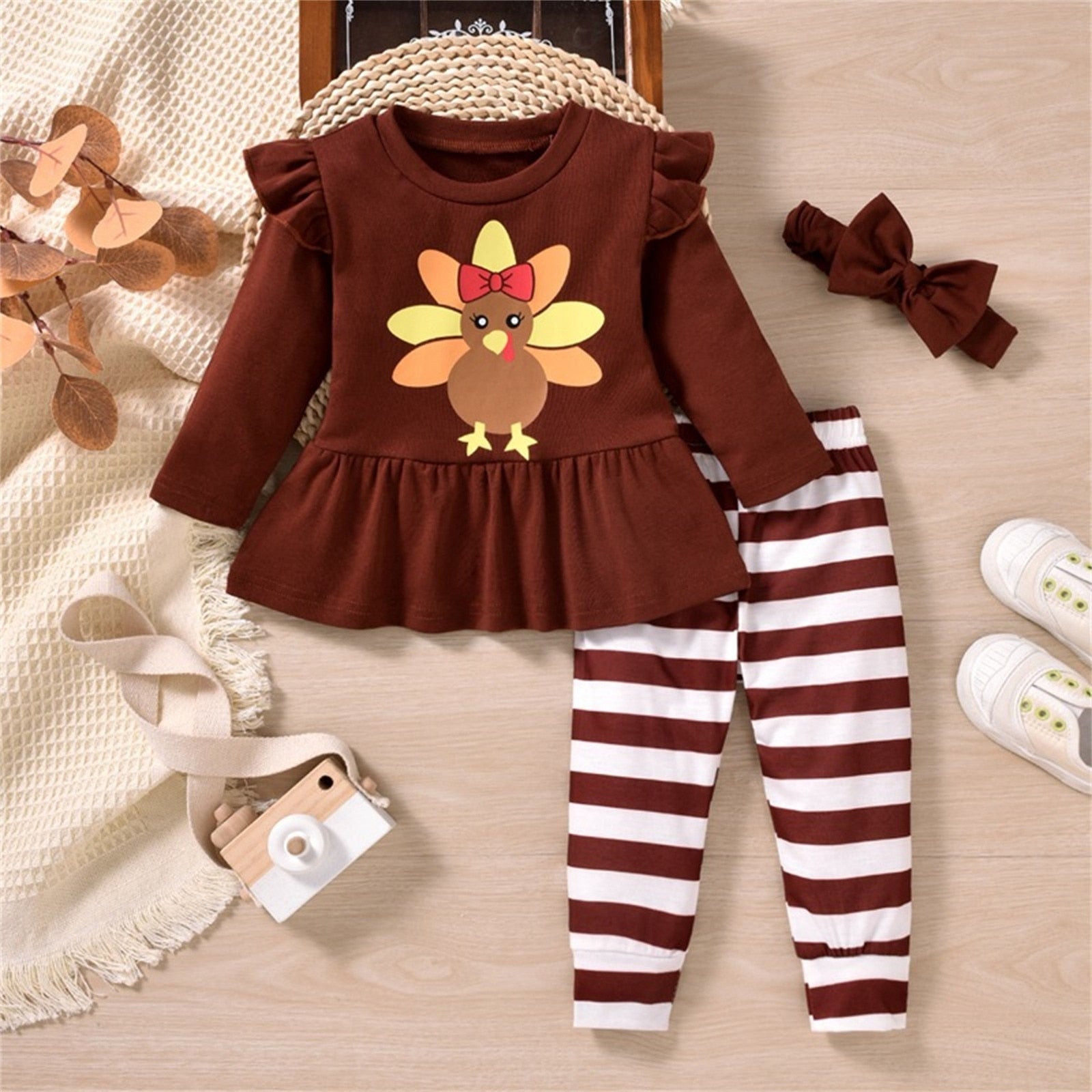 Adorable Thanksgiving Outfits for Your Little Girl - Newborn Infant Baby Girls Clothes Sets with Turkey Print and Stripes