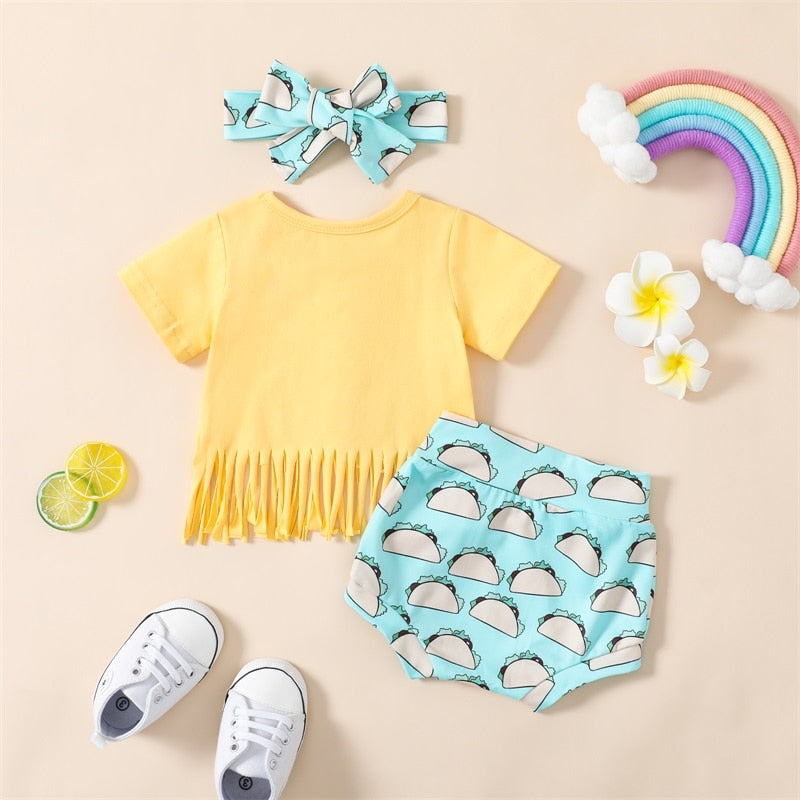 Newborn Baby Girl Summer Clothes Sets with Letter Print Short Sleeve T-shirt and High Waist Shorts