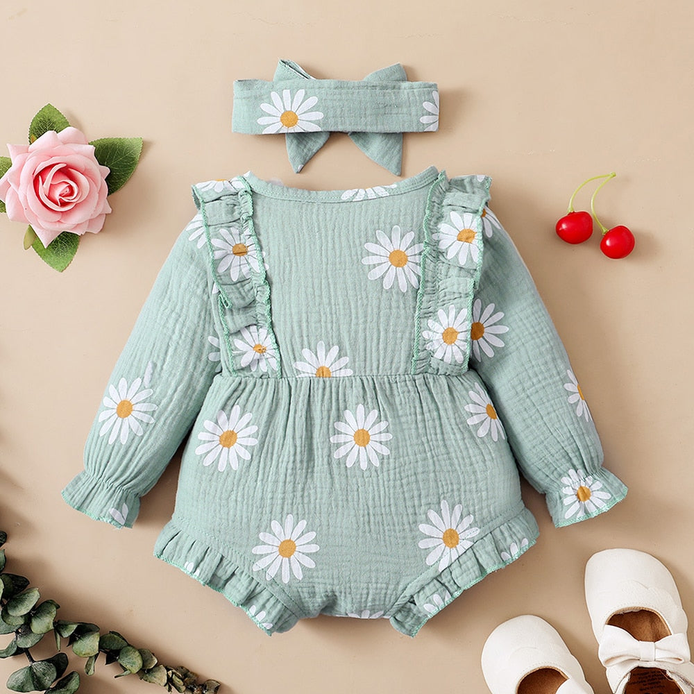Adorable 2pcs Set Infant Outfit Romper+ Headband Baby Girl Dress