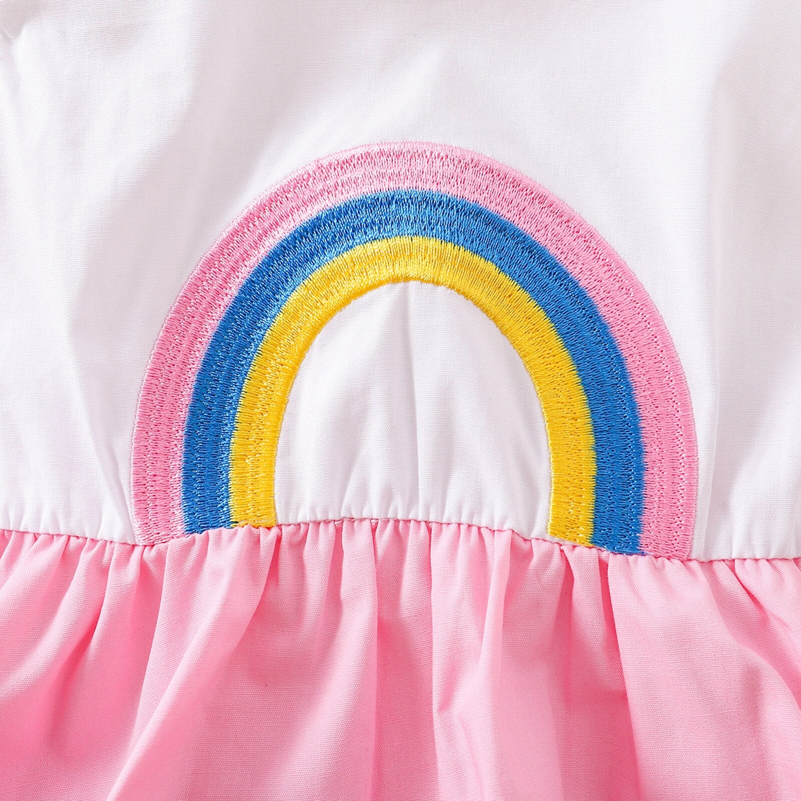 Summer Rainbow Embroidered Baby Girl Dress with Ruffles